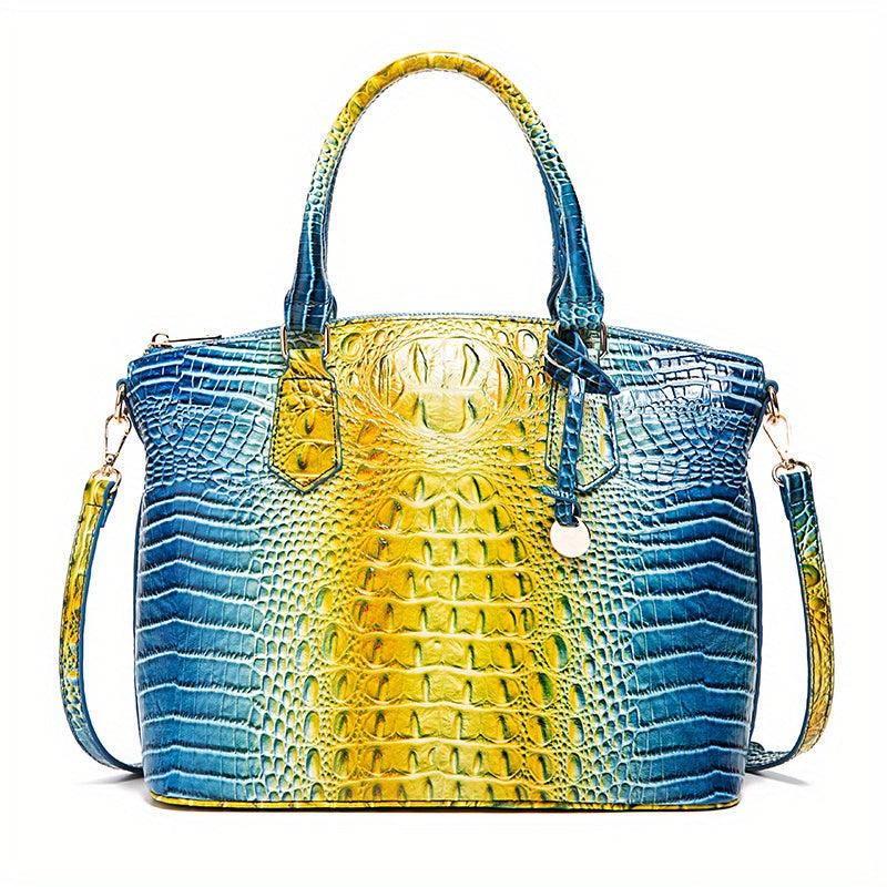 Vintage Crocodile Pattern Leather Shoulder Bag