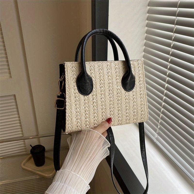 Minimalist Straw Square Bag Shoulder Handbag Women's Niche