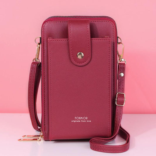 Zipper Phone Wallet Faux Leather Coin Purse Shoulder Bag