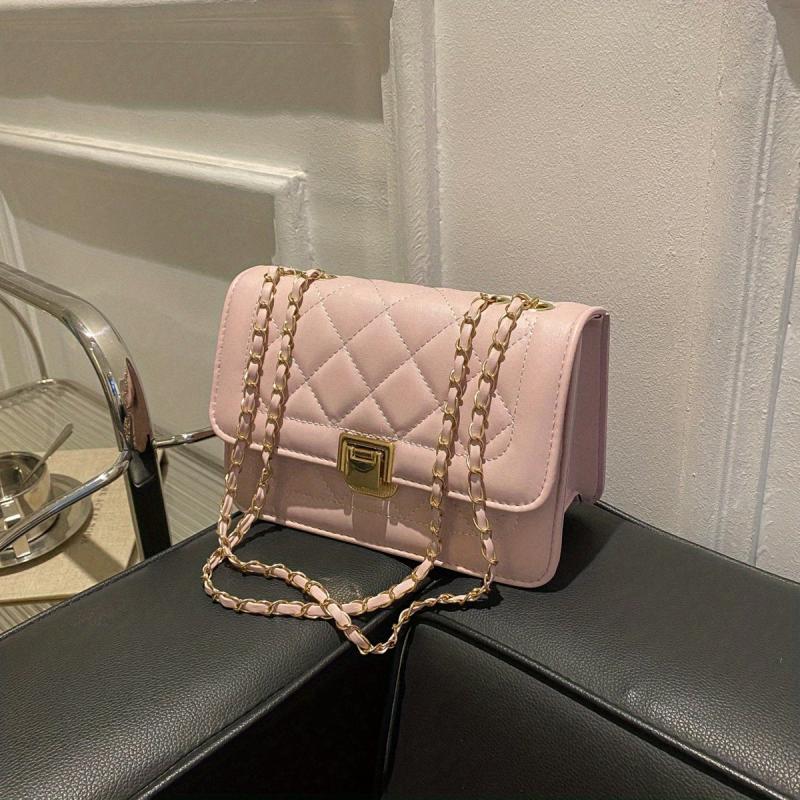 Quilted Chain Crossbody Bag Flap Square Purse Faux Leather Shoulder Bag