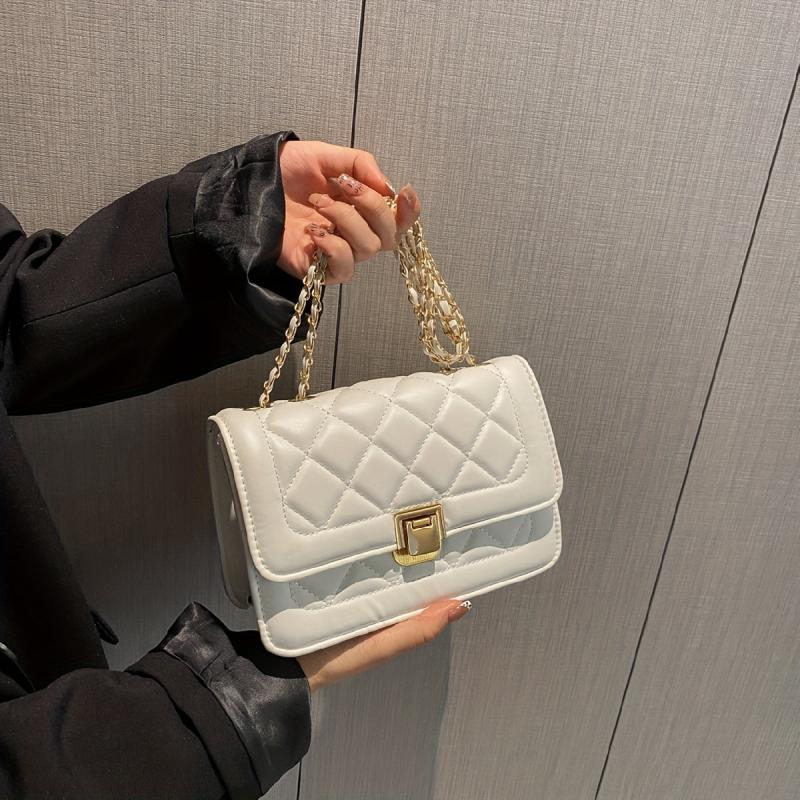 Quilted Chain Crossbody Bag Flap Square Purse Faux Leather Shoulder Bag
