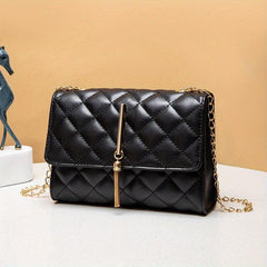Argyle Quilted Crossbody Bag Tassel Decor Flap Square Purse