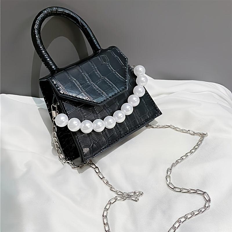 Mini Stone Pattern Shoulder Bag with Chain