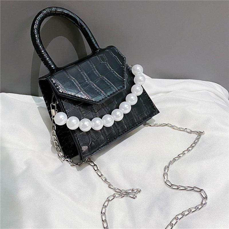 Mini Stone Pattern Shoulder Bag with Chain