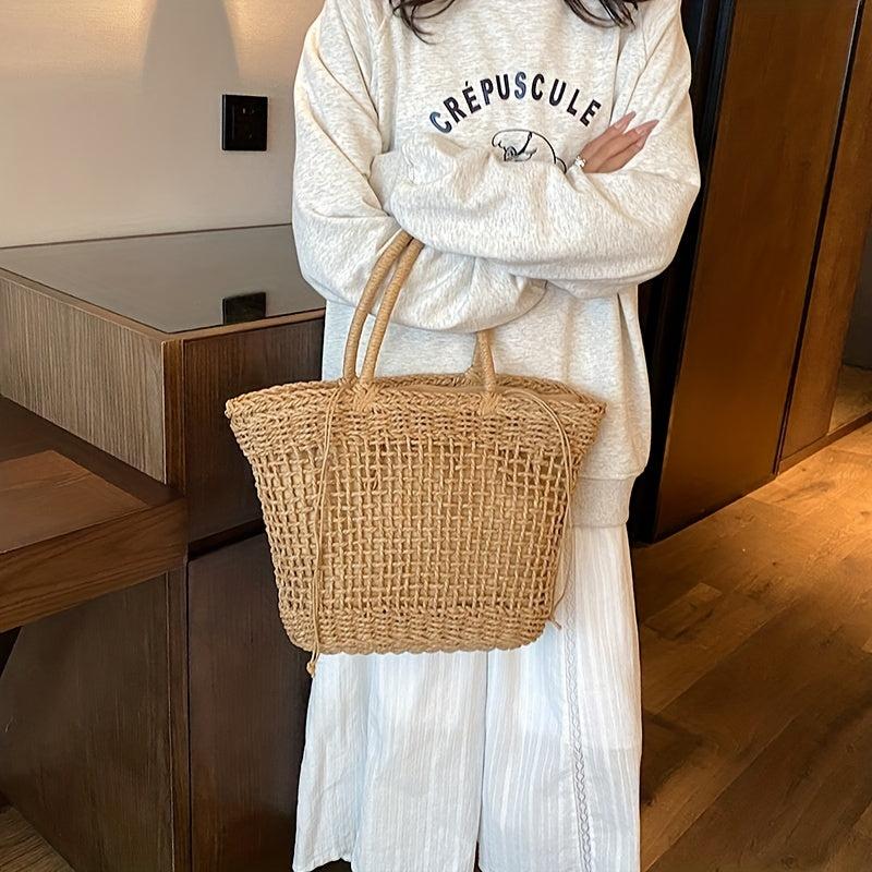 Boho Style Straw Crossbody Bag Hollow Out Woven Beach Tote
