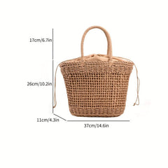 Boho Style Straw Crossbody Bag Hollow Out Woven Beach Tote