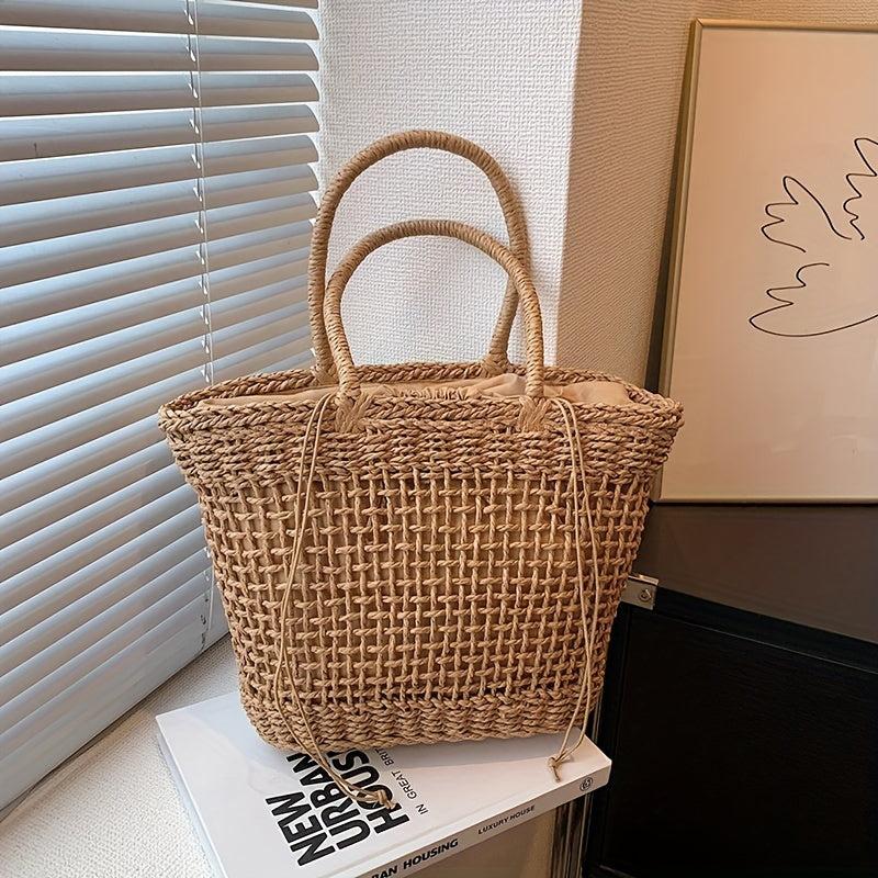 Boho Style Straw Crossbody Bag Hollow Out Woven Beach Tote