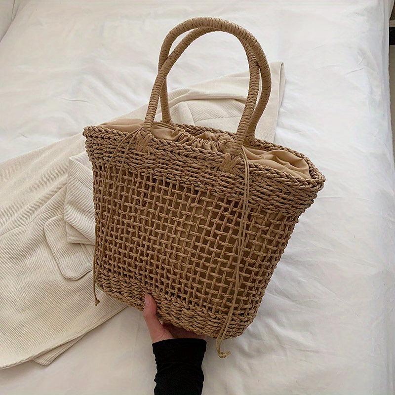 Boho Style Straw Crossbody Bag Hollow Out Woven Beach Tote