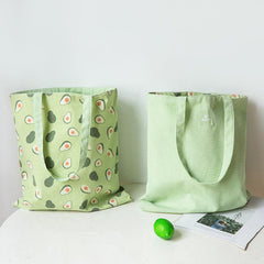 Fruit Pattern Tote Bag Double Sided Canvas Shopping Shoulder Bag