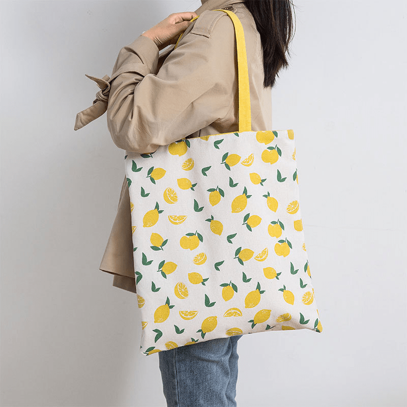 Fruit Pattern Tote Bag Double Sided Canvas Shopping Shoulder Bag