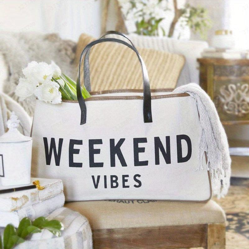 Canvas Tote Bag Large Summer Beach Handbag Letter Print