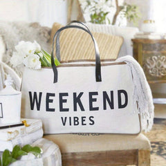Canvas Tote Bag Large Summer Beach Handbag Letter Print