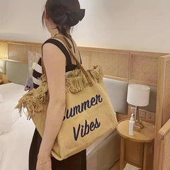 Large Capacity Tassel Canvas Tote Bag Lightweight Shoulder Hobo Bag