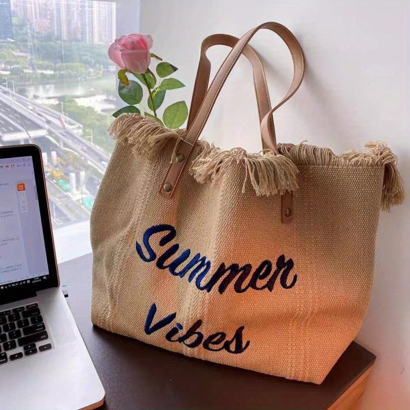 Large Capacity Tassel Canvas Tote Bag Lightweight Shoulder Hobo Bag