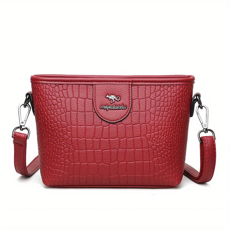 Retro Crocodile Pattern Bucket Bag Women's Crossbody Bag