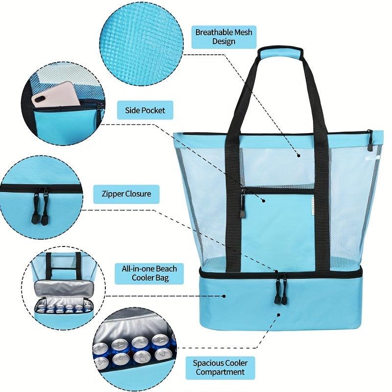 Large Capacity Mesh Wet/Dry Beach Bag Water-Resistant Tote for Travel Swimming