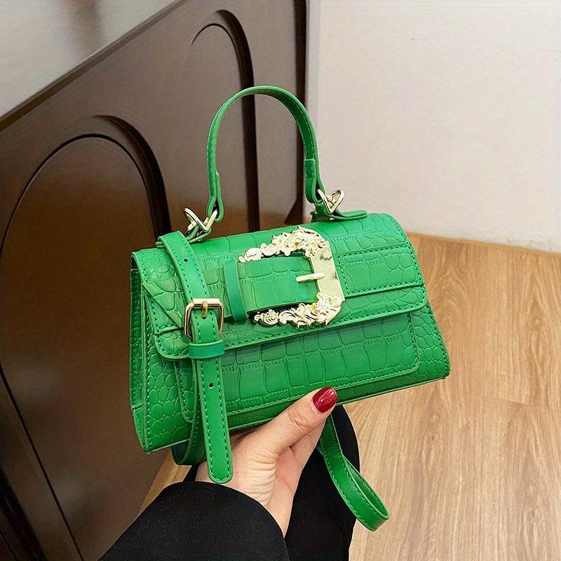 Crocodile Embossed Flap Shoulder Bag Solid Stylish Handbag