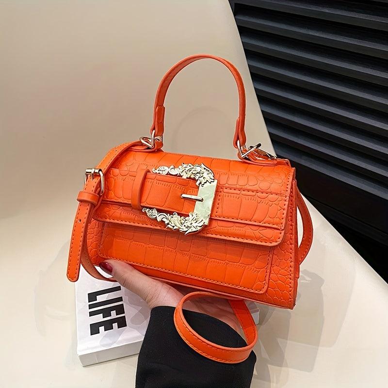 Crocodile Embossed Flap Shoulder Bag Solid Stylish Handbag