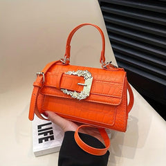 Crocodile Embossed Flap Shoulder Bag Solid Stylish Handbag