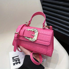 Crocodile Embossed Flap Shoulder Bag Solid Stylish Handbag