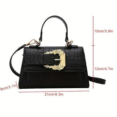 Crocodile Embossed Flap Shoulder Bag Solid Stylish Handbag