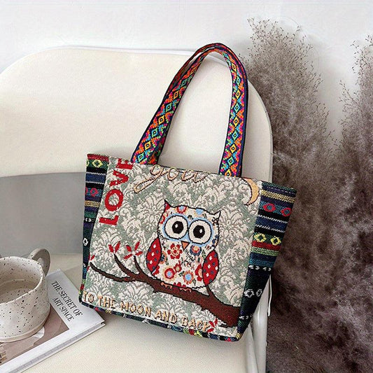 Animal Embroidered Casual Tote Bag Tribal Style Portable Shoulder Bag