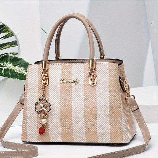 Plaid Handbag Four Leaf Clover Crossbody Satchel Purse