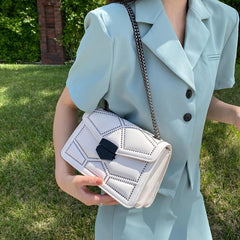 Studded Square Shoulder Bag Faux Leather Chain Crossbody Purse
