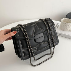 Studded Square Shoulder Bag Faux Leather Chain Crossbody Purse
