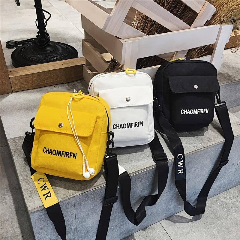 Canvas Crossbody Square Bag Women's Zipper Shoulder Bag