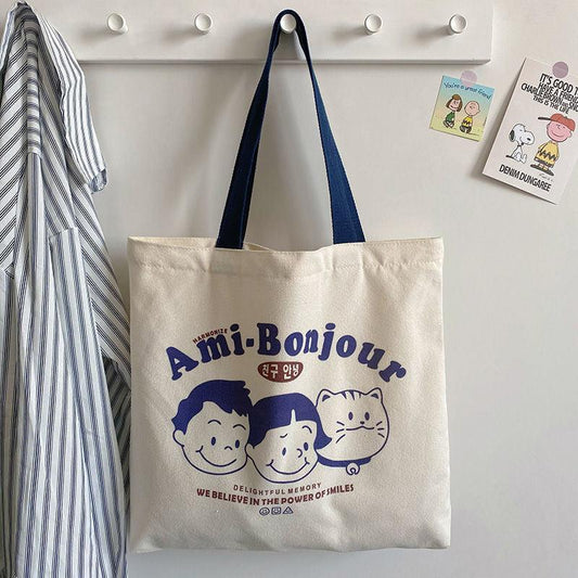 Letter Graffiti Print Shoulder Bag Canvas Tote Bag