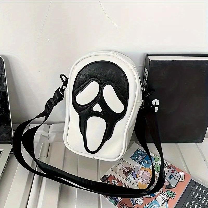Ghost Skull Pattern Shoulder Bag Colorblock Hallowen Zipper Crossbody Bag
