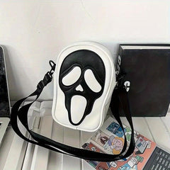 Ghost Skull Pattern Shoulder Bag Colorblock Hallowen Zipper Crossbody Bag