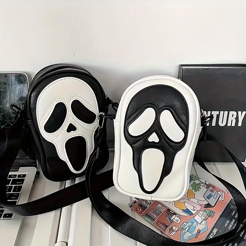 Ghost Skull Pattern Shoulder Bag Colorblock Hallowen Zipper Crossbody Bag
