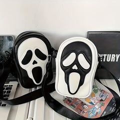 Ghost Skull Pattern Shoulder Bag Colorblock Hallowen Zipper Crossbody Bag