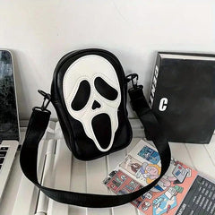 Ghost Skull Pattern Shoulder Bag Colorblock Hallowen Zipper Crossbody Bag