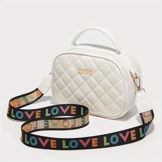 Quilted Love Letter Wide Strap Crossbody Bag