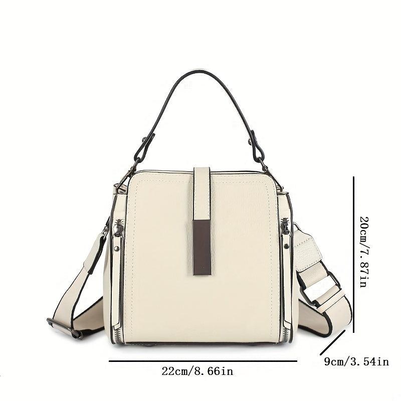 Leather Crossbody Bag Women's Buckle Decor Handbag Top Handle Satchel Purse