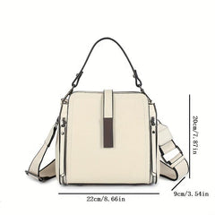 Leather Crossbody Bag Women's Buckle Decor Handbag Top Handle Satchel Purse