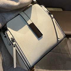 Leather Crossbody Bag Women's Buckle Decor Handbag Top Handle Satchel Purse