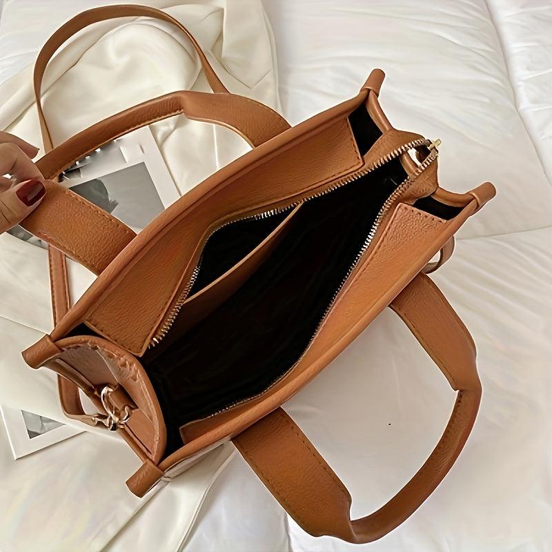 Letter Print Tote Bag PU Leather Handbag Women's Top Handle