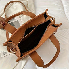 Letter Print Tote Bag PU Leather Handbag Women's Top Handle