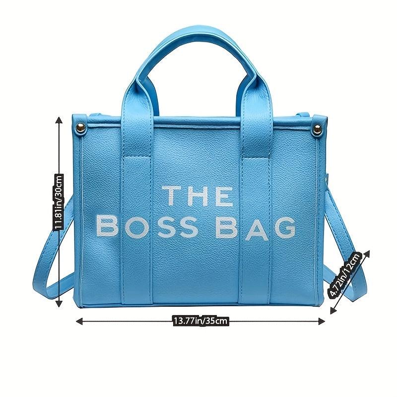 Letter Print Tote Bag PU Leather Handbag Women's Top Handle