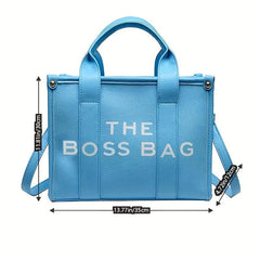 Letter Print Tote Bag PU Leather Handbag Women's Top Handle