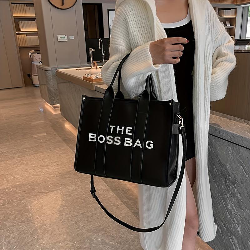 Letter Print Tote Bag PU Leather Handbag Women's Top Handle