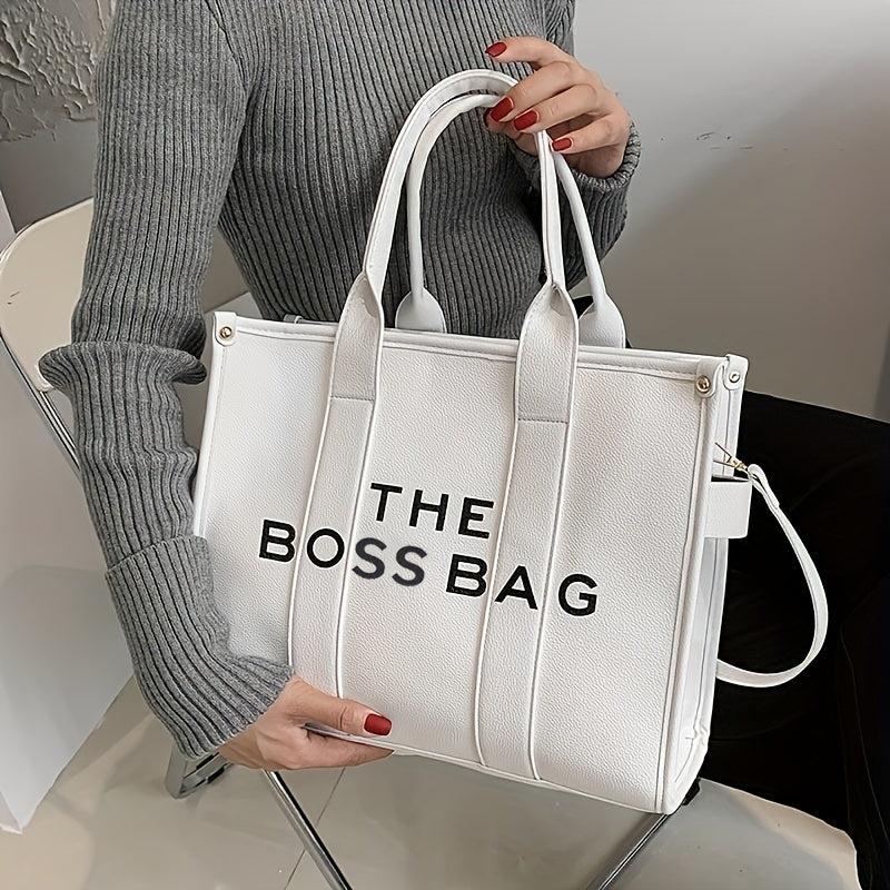 Letter Print Tote Bag PU Leather Handbag Women's Top Handle