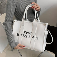 Letter Print Tote Bag PU Leather Handbag Women's Top Handle