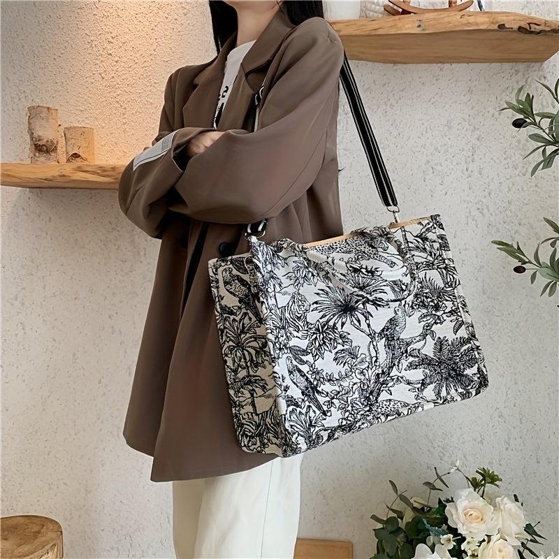 Classic Embroidered Canvas Tote Bag Large Capacity Shoulder Bag