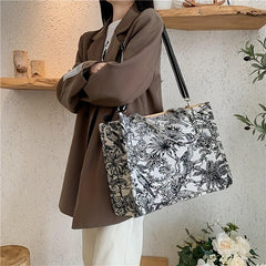 Classic Embroidered Canvas Tote Bag Large Capacity Shoulder Bag