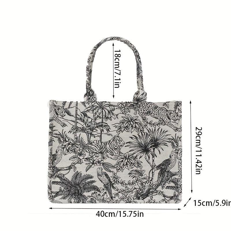 Classic Embroidered Canvas Tote Bag Large Capacity Shoulder Bag